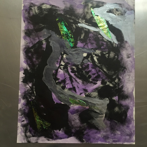 16" x 20" Black & Purple Abstract Acrylic on Paper 16" x 20" Black & Purple Abstract Acrylic on Paper