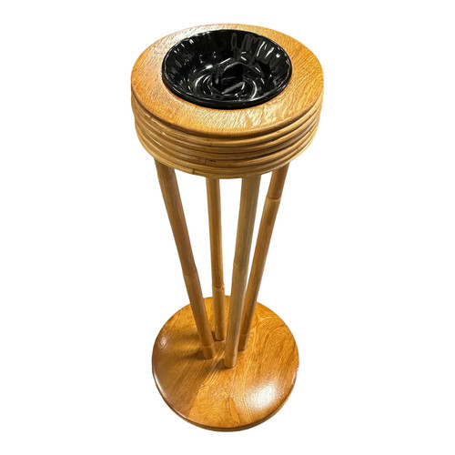1940s Restored Rattan and Mahogany Standing Ashtray 1940s Restored Rattan and Mahogany Standing Ashtray