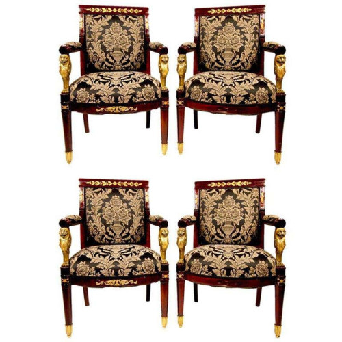 Early 1900s French Federal Empire Style Victorian Cherry Wood Armchairs, Set of Four Early 1900s French Federal Empire Style Victorian Cherry Wood Armchairs, Set of Four