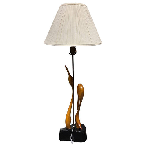 Mid 20th Century Finnish Carved Maple Lovers Crane Table Lamp Attributed to Sakari Pykälä
