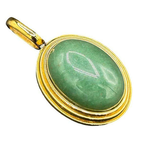 1980s Large 14k Gold Stepped Natural Aventurine Oval Pendant