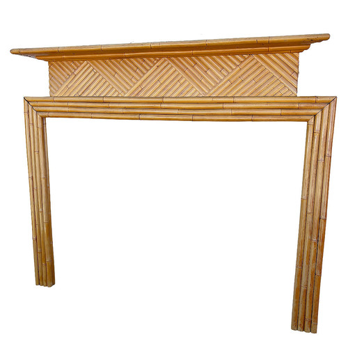 1930s Restored Rattan Fireplace Surround Mantel