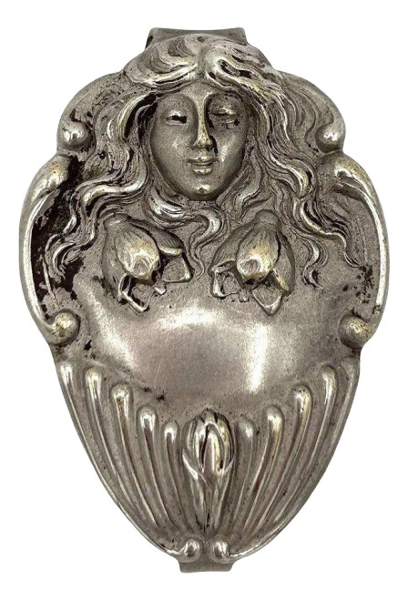 Early 20th Century Sterling Silver Art Nouveau Female Portrait Chatelaine Belt Clip Early 20th Century Sterling Silver Art Nouveau Female Portrait Chatelaine Belt Clip