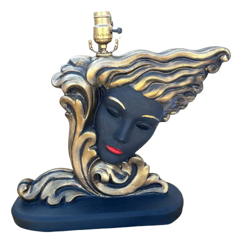 Mid-Century Female Portrait Sculptural Chalkware Table Lamp Mid-Century Female Portrait Sculptural Chalkware Table Lamp