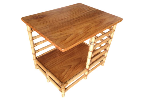 1950s Restored "Jacob's Ladder" Asymmetric Rattan Side Table 1950s Restored "Jacob's Ladder" Asymmetric Rattan Side Table
