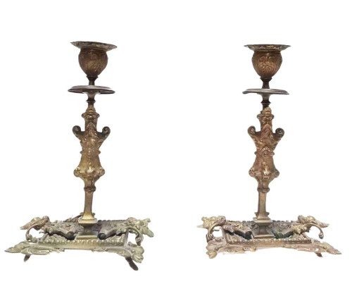 Antique Baroque Style Candlestick Holders- Pair