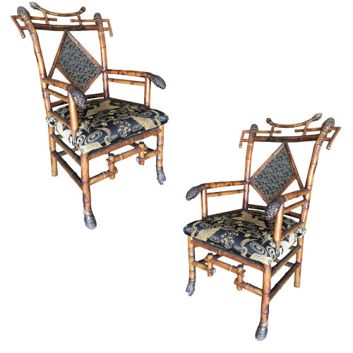 Late Victorian Aesthetic Movement Bamboo Chippendale Salon Chairs, Pair Late Victorian Aesthetic Movement Bamboo Chippendale Salon Chairs, Pair