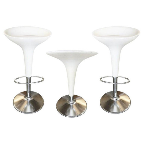 Philippe Starck Style White Modernist Stool and Table Set