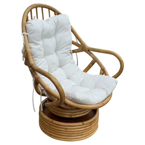 Restored Swivel Bucket Lounge Chair on Stacked Rattan Pedestal Base