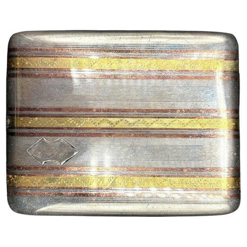 Sterling Silver Art Deco Cigarette Case w/ 18k Gold Inlay by Marathon