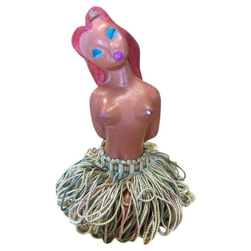 Nude Mid-century Pin Up Hula Girl Art Pottery Bust w/ Yarn Skirt
