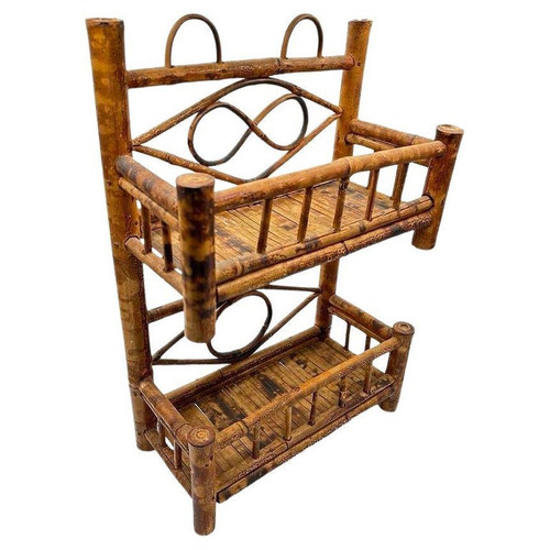Aesthetic Movement Tortiose Tiger Bamboo Rattan Two Tiered Wall Shelf