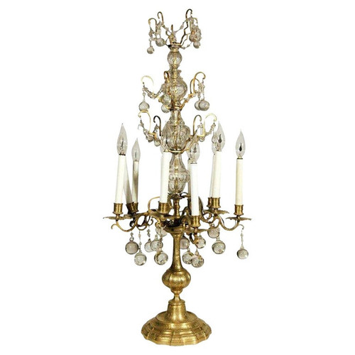 French 19th Century Crystal and Glass Girandole Table Lamp