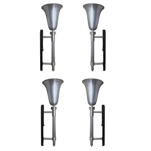 Large 30" Machine Age Spun Aluminum & Steel Torchiere Wall Sconce, Set of 4