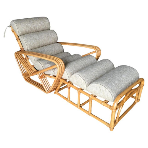 Restored 1940s Rattan 2 Piece Square Pretzel 4-Strand Chaise Lounge
