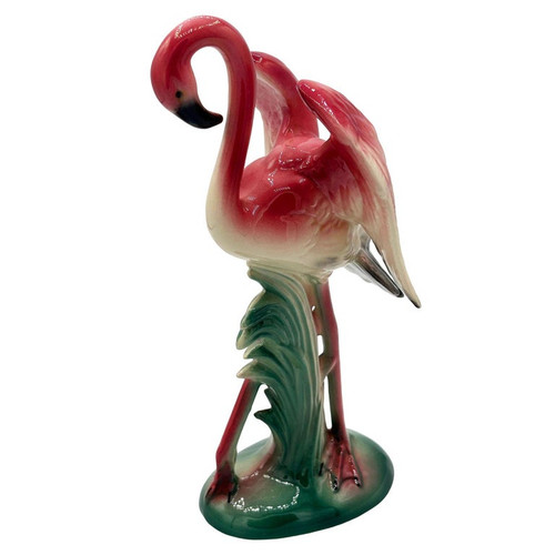 Mid-century Ceramic Flamingo Figurine Set in Tropical Pond Tray by Maddux