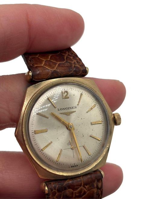 Longines 10K Gold-Filled Hexagonal Case Manual Watch w/ Crocodile Leather Band