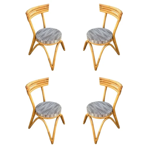 Restored Arched "Zig -Zag" Leg Rattan Dining Chair, Set of Four