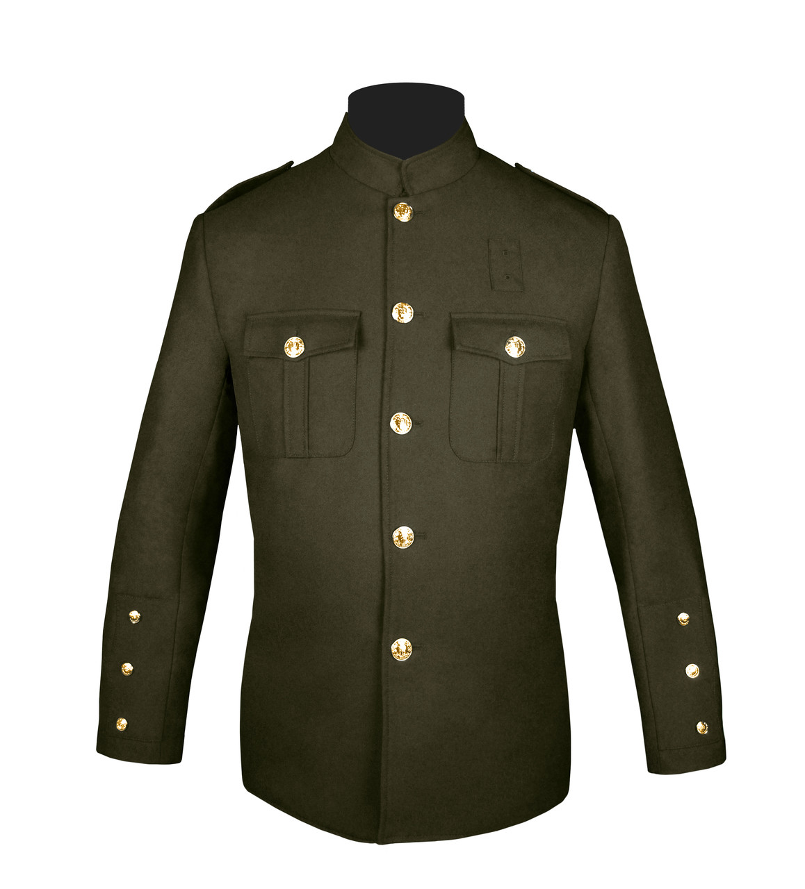 High Collar Police Honor Guard Jacket (Olive Green No Trim) Placket Sleeve