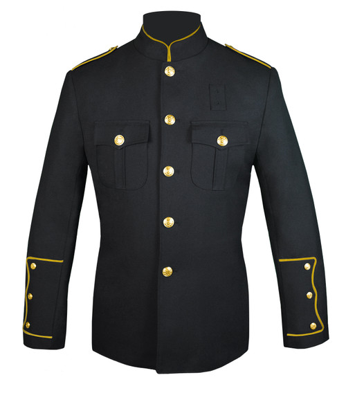 Officer Coat – Black tuduoms Mens Vintage Classic WW2 Officer Military Uniform