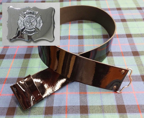 Black Patent Leather Fire Department Belt (Chrome)