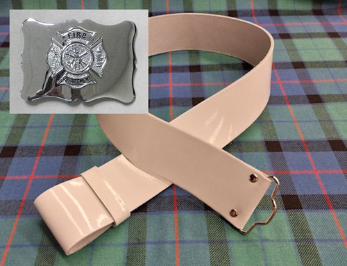 White Patent Leather Fire Department Belt (Chrome)