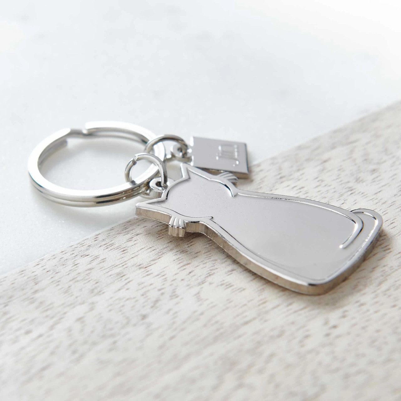Sitting Cat Silver Keyring