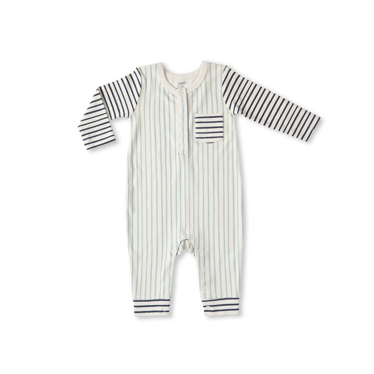 Organic  Romper - Green and Blue Stripe, 0-3m