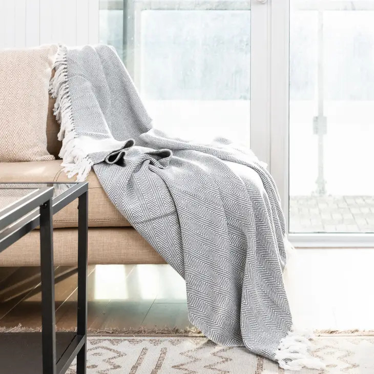 Herringbone Throw Blanket - Grey