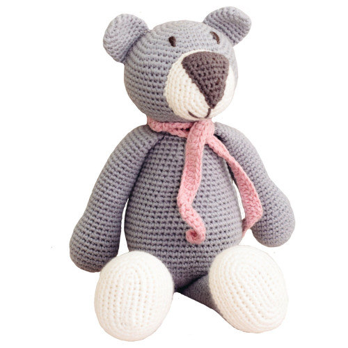 Organic Teddy Bear Toy - Handknit, Grey
