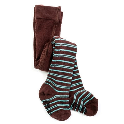 Organic Baby Tights - Turquoise and Chocolate - 2-4y