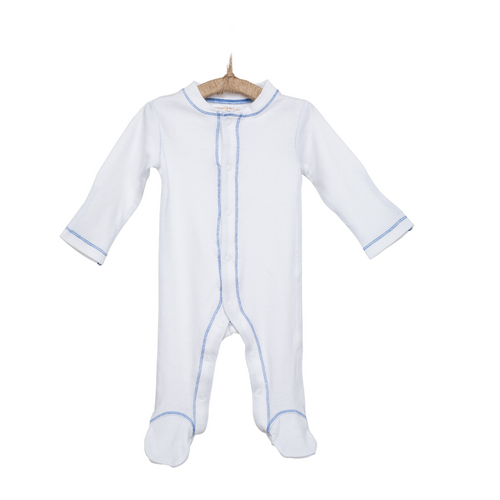 Organic Footed Pajamas - Blue Stitch - Nb-3m