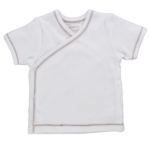 Organic Side Snap Shirt - Brown Stitching - 0-3m