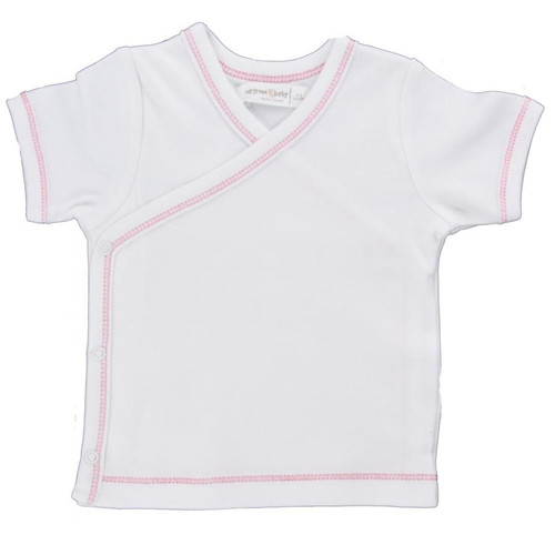 Organic Side Snap Shirt - Pink Stitching - 0-3m
