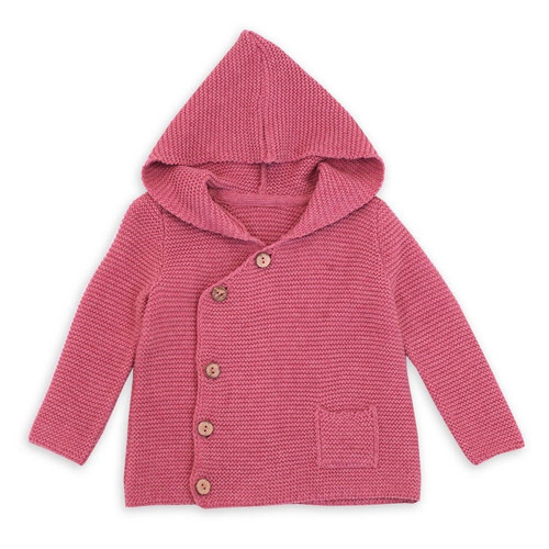 Organic Hooded Baby Sweater - Rose, 3-6 Months