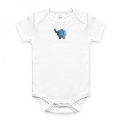 Blue Elephant Embroidered Baby Onesie