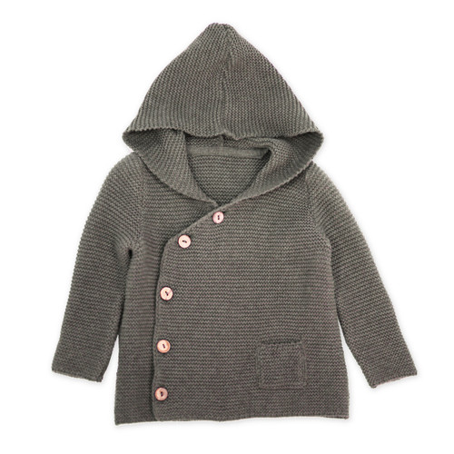 Organic Hooded Baby Sweater - Grey, 3-6 Months