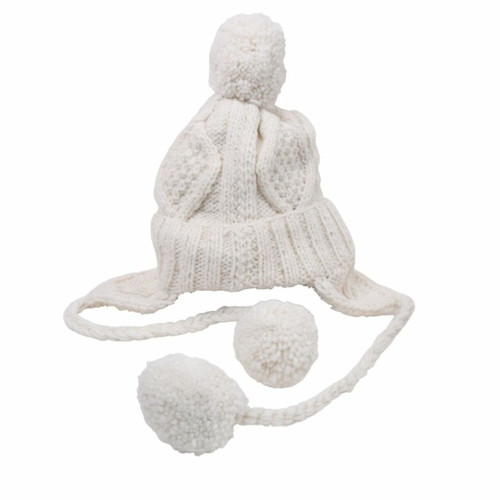 Wool Hat - White with Pom Pom