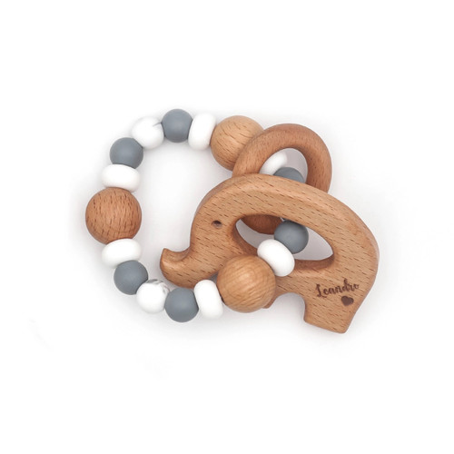 Beech Wood and Silicone Bead Teether  - Elephant