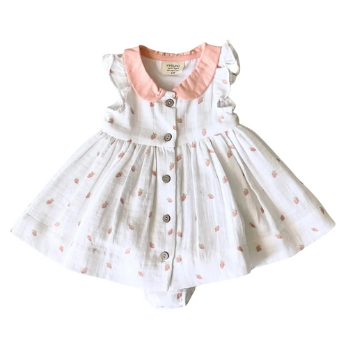Organic Muslin Dress and Bloomers - Strawberry, 12-18m