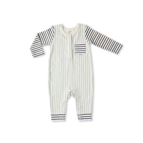 Organic  Romper - Green and Blue Stripe, 0-3m