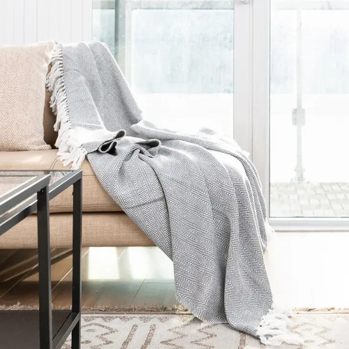 Herringbone Throw Blanket - Grey