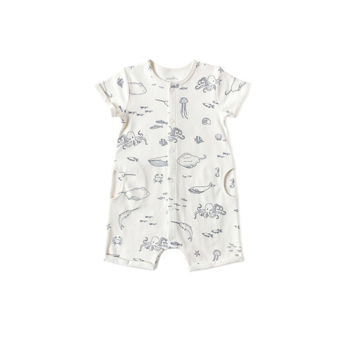 Organic Shorts Romper - Life Aquatic, 0-3m