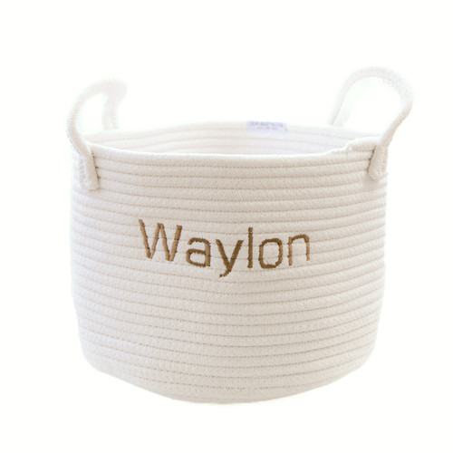 White Cotton Rope Basket - Personalized