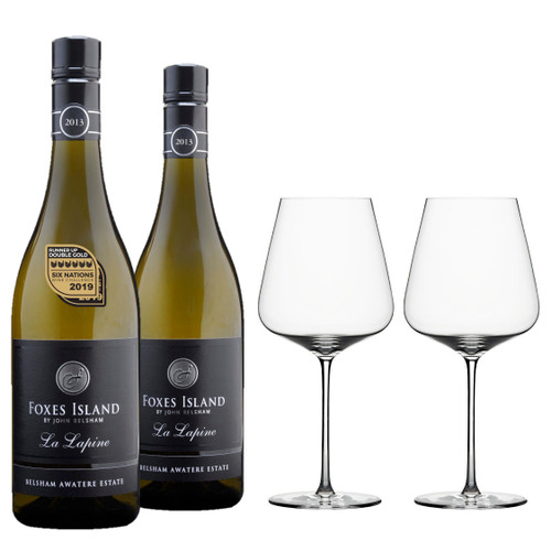 Twin Pack of Foxes Island Icon Series La Lapine Sauvignon Blanc & Two Zalto Bordeaux Glasses