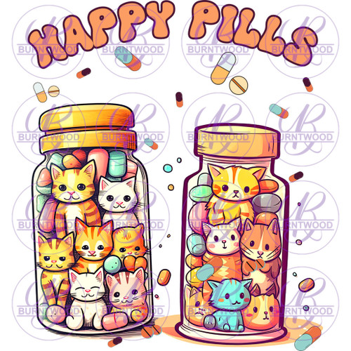UV DTF Decal - Cat Happy Pills 6653