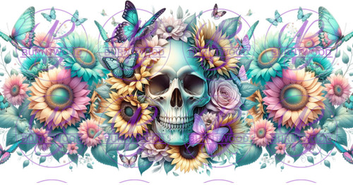 UV DTF 16oz Wrap - Floral Skull 11236