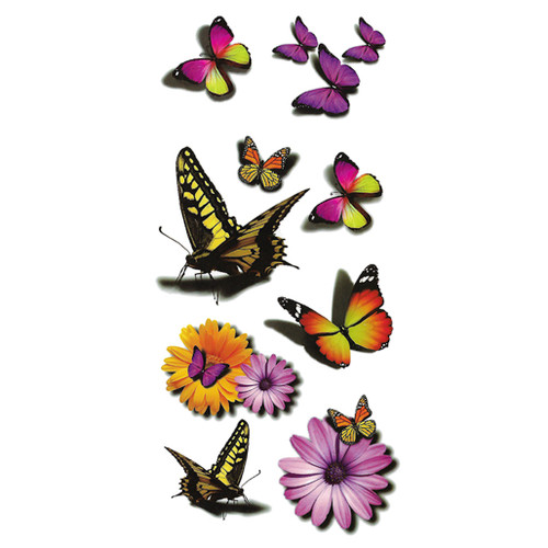 Temporary Tattoo, 3D-36, Butterfly Multi 36, 3.5" x 7.5"