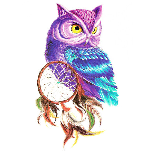 Temporary Tattoo, HB-649, Owl Dreamcatcher 649, 6" x 8.25"