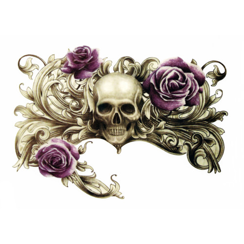 Temporary Tattoo, HB-271, Skull and Roses 271, 6" x 8.25"